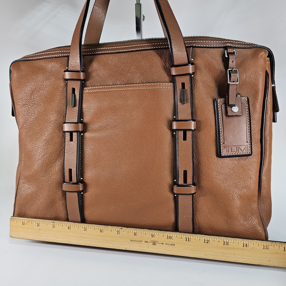 TUMI Business Bag 68917TN MISSION HARRISON Tan Leather Laptop Case Career Brown - Picture 9 of 16